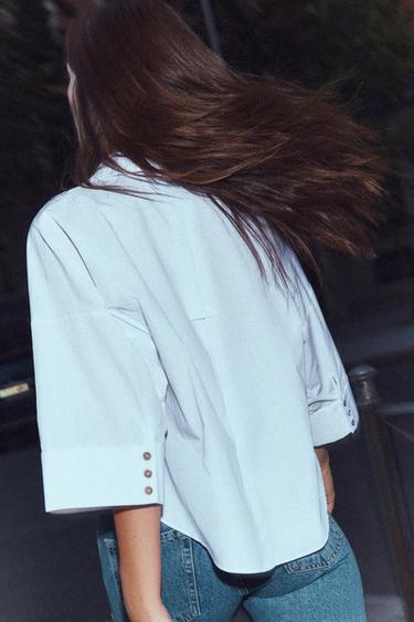 CHEMISE EN POPELINE À MANCHES AMPLES - Blanc de Zara - Image 2