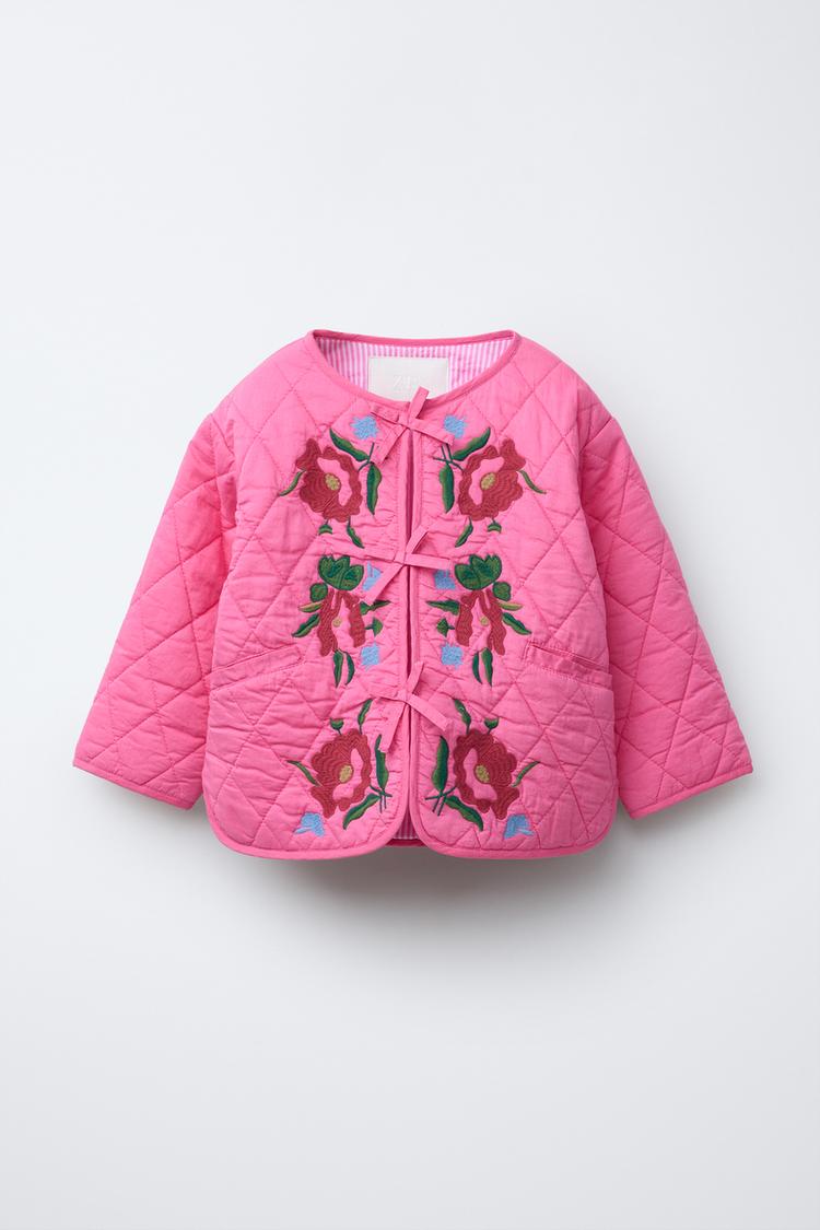 花柄刺繍入りキルティングジャケット - フクシア | ZARA Japan / 日本