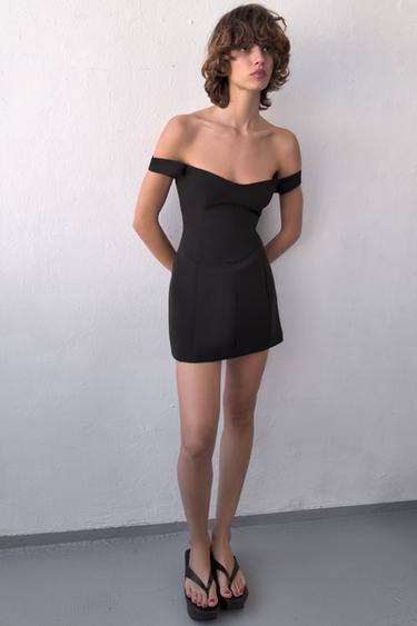 Zara SHORT VOLUMINOUS DRESS - Black