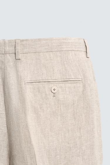 100% LINEN SUIT TROUSERS - Light beige by Zara - Image 7