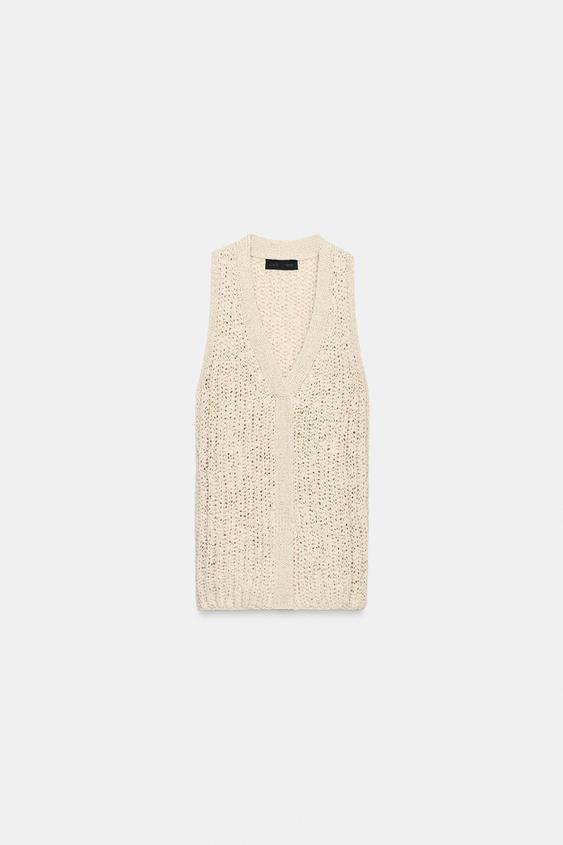 KNIT TOP WITH SLIT - Light beige by Zara - Image 0