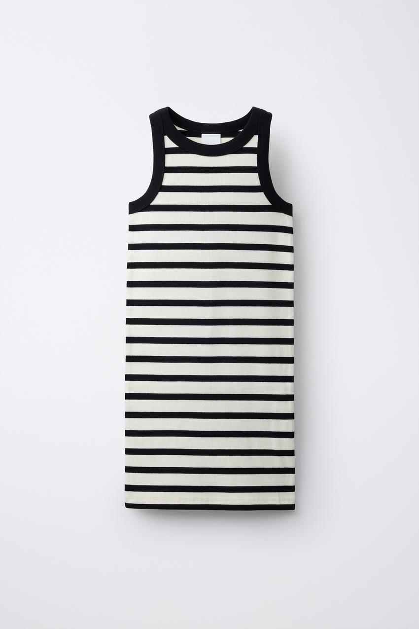 Zara - Embroidered Rib Dress - Black / Ecru - 11-12 Years (58,3 Inches) - Kids