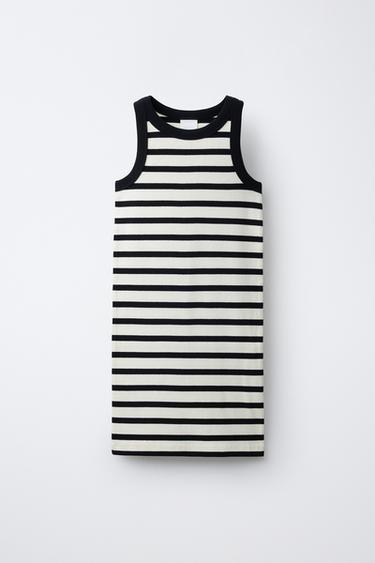 RIBBED STRIPED DRESS - Black / Ecru by Zara