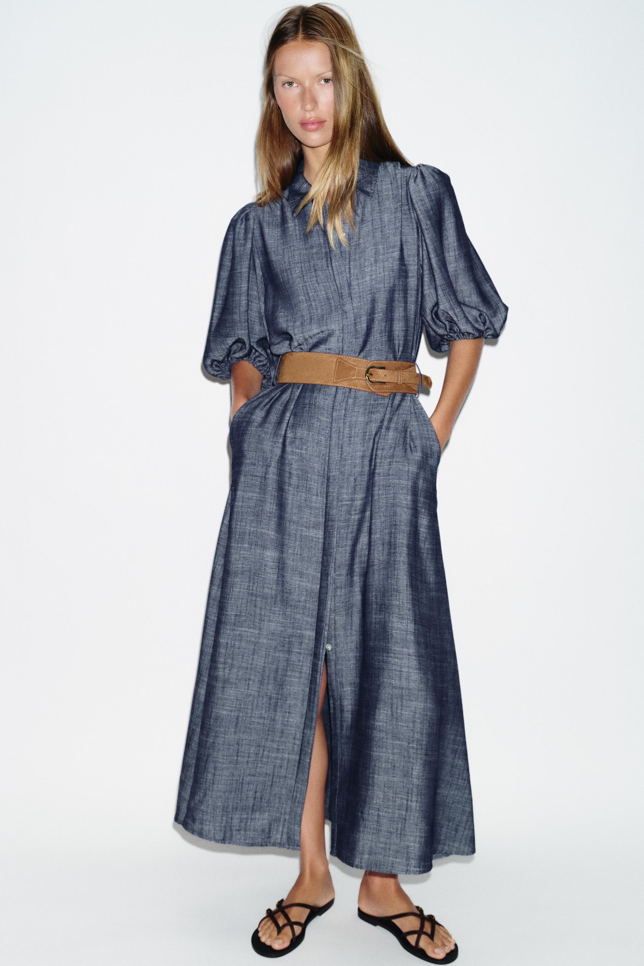 LINEN BLEND MIDI DRESS WITH BELT