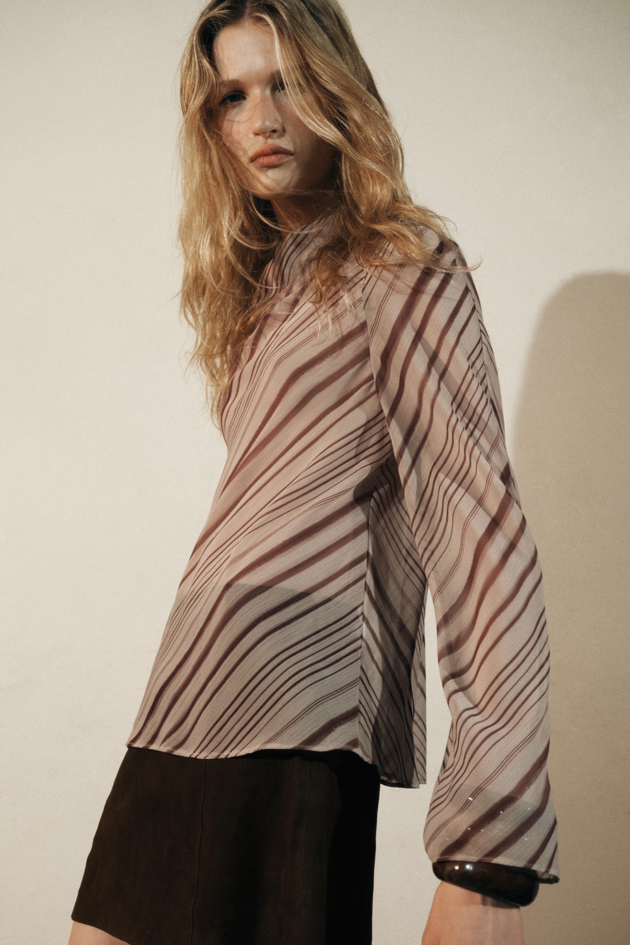 STRIPED DRAPED BLOUSE ZW COLLECTION - striped | ZARA United