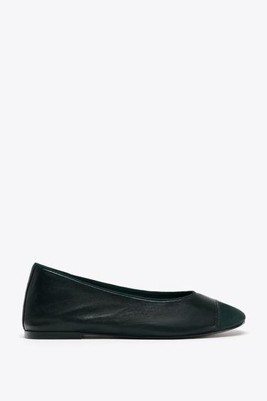 КОЖАНЫЕ БАЛЕТКИ — Темно-зеленый от Zara