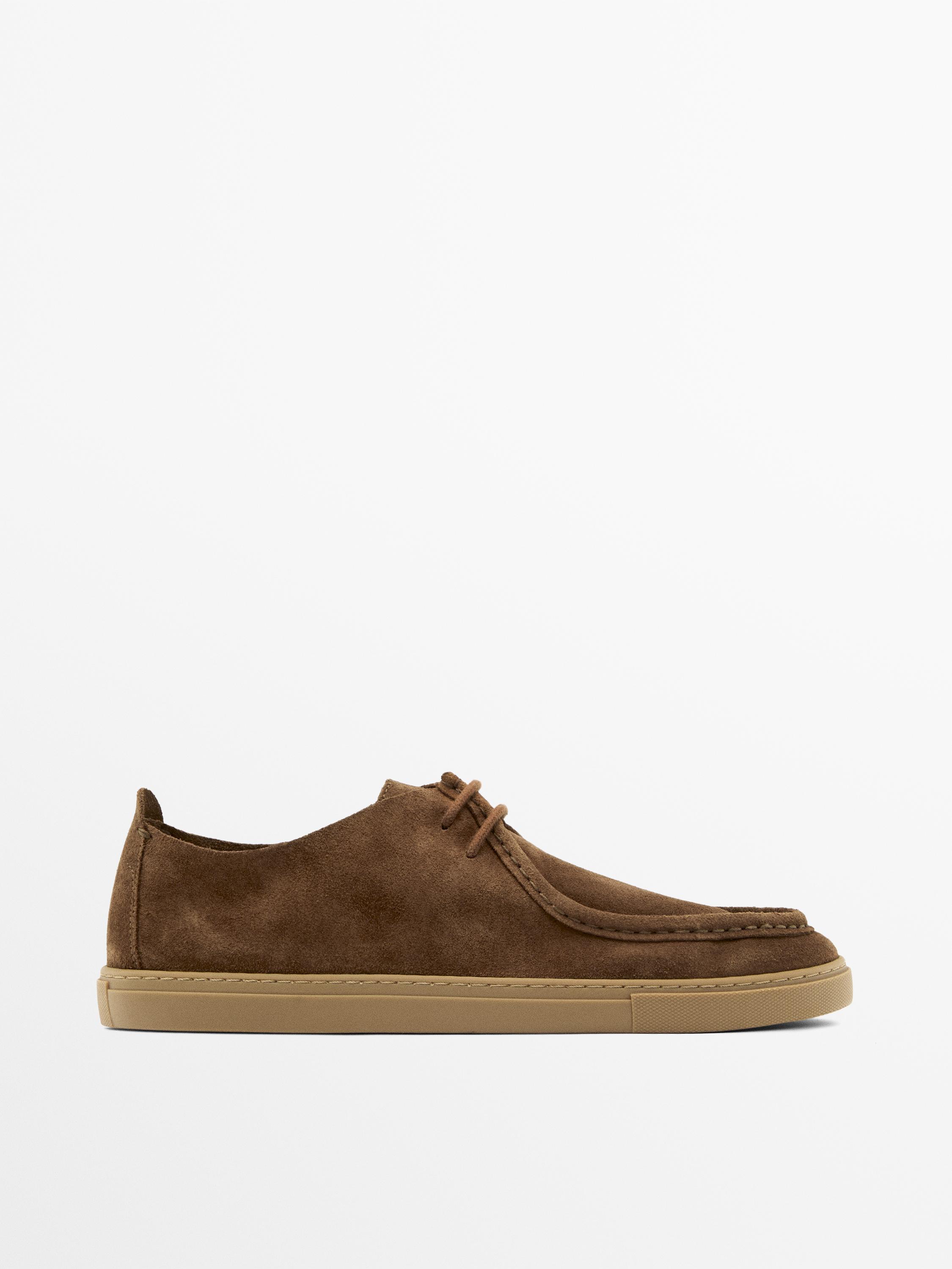 Soft leather moc toe shoes — taupe brown