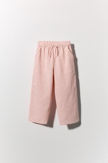 BAGGY TROUSERS WITH COTTON AND LINEN - White / Red by Zara