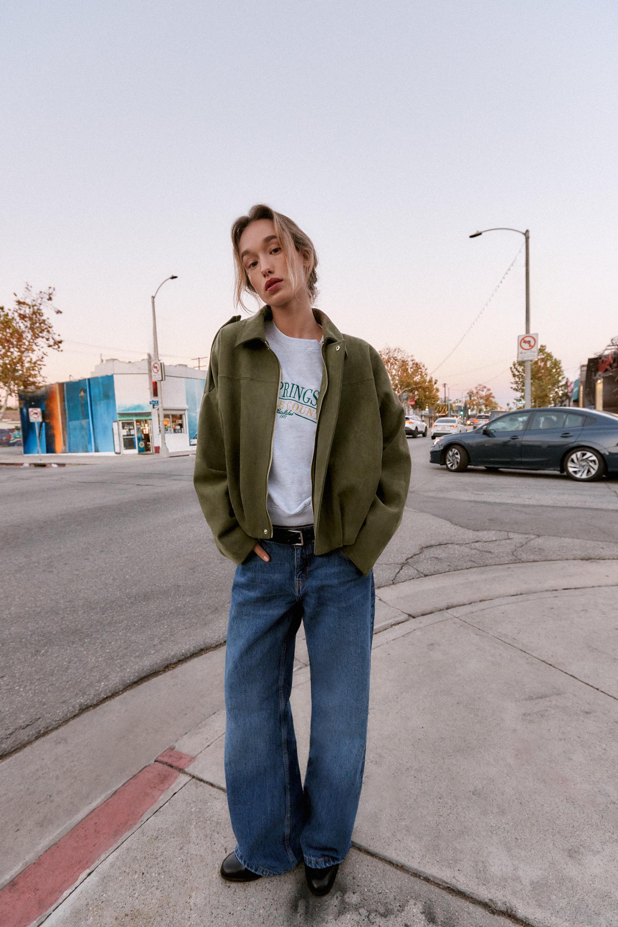 スエード調ボンバージャケット - ミディアムカーキ | ZARA Japan / 日本