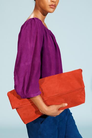 Zara LIMITED EDITION MAXI SUEDE CLUTCH - Burgundy Red