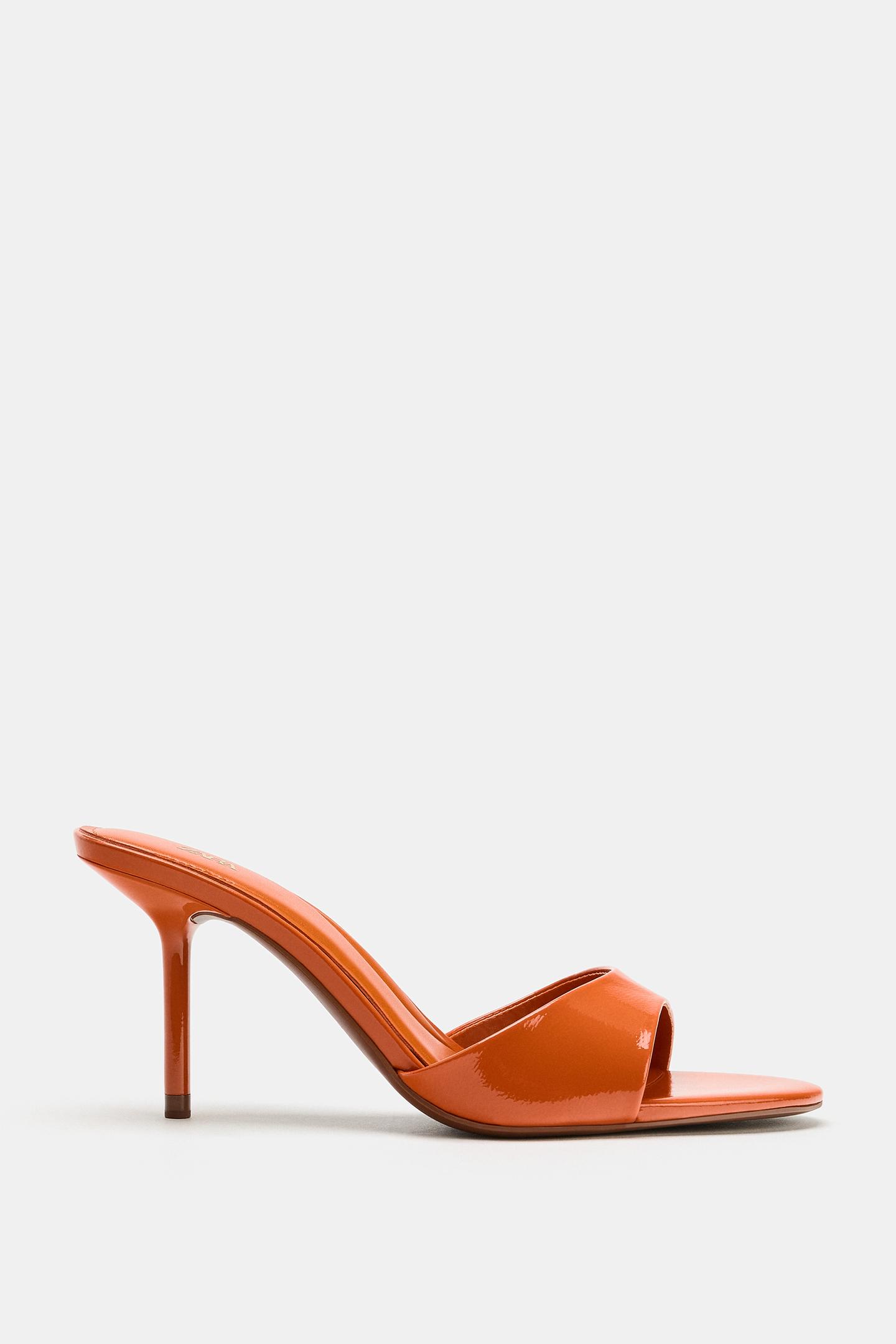 Женские сандалии Zara Patent Effect Heeled, цвет: Оранжевый — фото 4