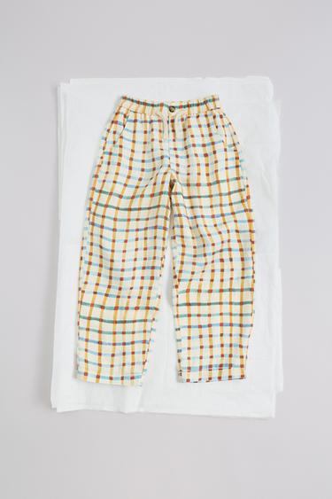 100% LINEN CHECK RELAXED FIT TROUSERS CLARA CEBRIAN © - Ecru by Zara