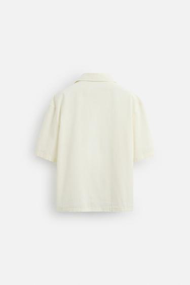 EMBROIDERED COTTON-LINEN SHIRT - Oyster-white by Zara - Image 6