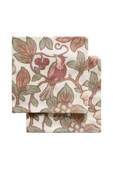 SERVIETTEN-PACK MIT BLUMEN- UND VOGELMOTIV (2ER-PACK) | KATHARINE POLE - Weinrot von Zara
