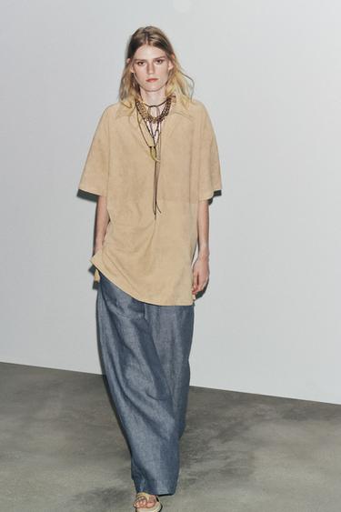 Zara SUEDE LEATHER DRESS ZW COLLECTION LIMITED EDITION - Beige - Image 0