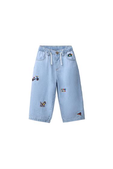 EMBROIDERED FLOWING TROUSERS - Light blue by Zara