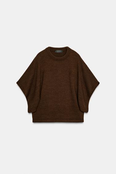 Zara WIDE SLEEVE KNIT JUMPER - Brown
