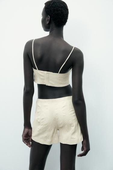 TOP CORSÉ EN CUIR 100 % EFFET PLISSÉ - Blanc cassé de Zara - Image 2