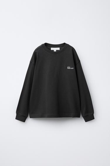 T-SHIRT HEAVY WEIGHT MOTIF TULISAN BORDIRAN - Abu-abu antrasit dari Zara