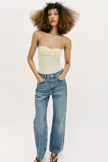 Zara RUCHED TULLE BODYSUIT - Yellow