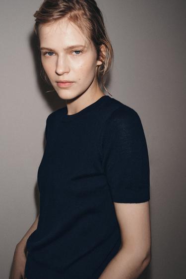100% WOOL SHORT SLEEVE JUMPER - Navy blue by Zara - Image 1