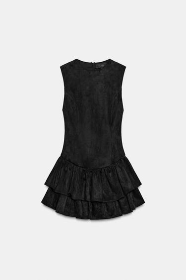 ROBE COURTE EFFET DAIM À VOLANTS - Noir de Zara - Image 5