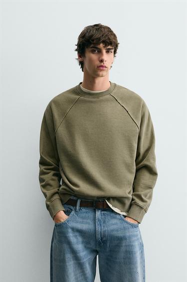 Zara RELAXED FIT WASHED SWEATSHIRT - Khaki