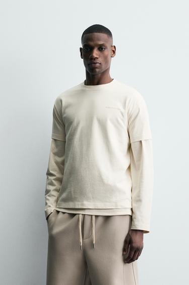 Zara RELJEEFTSE TEKSTIGA T-SÄRK - Määrdunudvalge