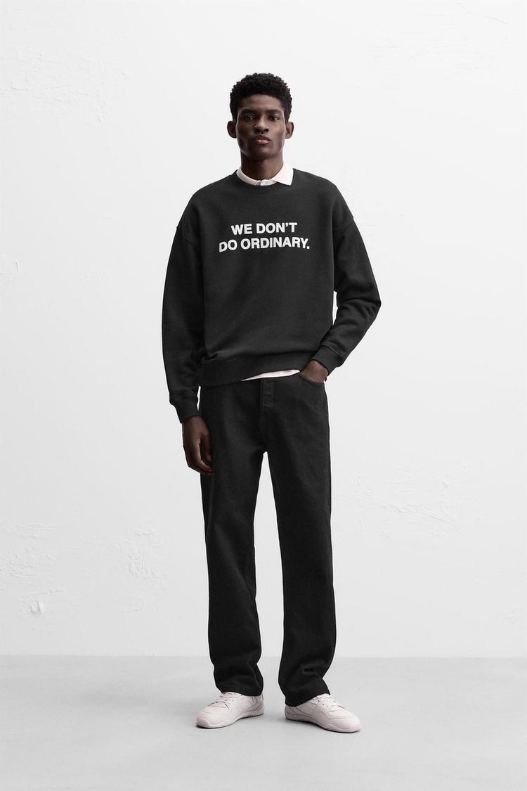 SWEATSHIRT WITH PRINTED SLOGAN Black ZARA Australia