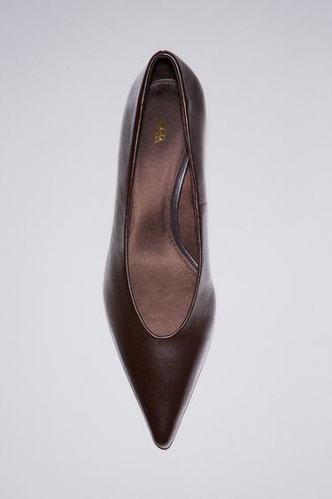 LEATHER KITTEN HEEL SHOES - Chocolate Brown by Zara