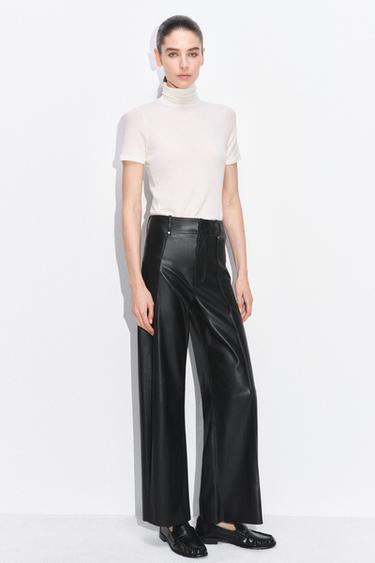 ZW COLLECTION TAILORED WIDE-LEG LEATHER-EFFECT TROUSERS - Black by Zara