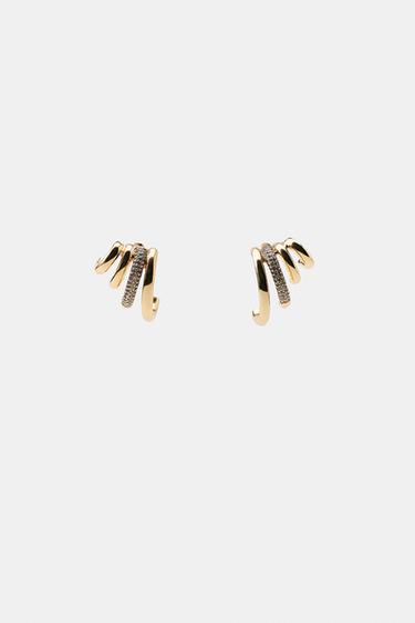METAL RHINESTONE EAR CUFF EARRINGS - Golden by Zara