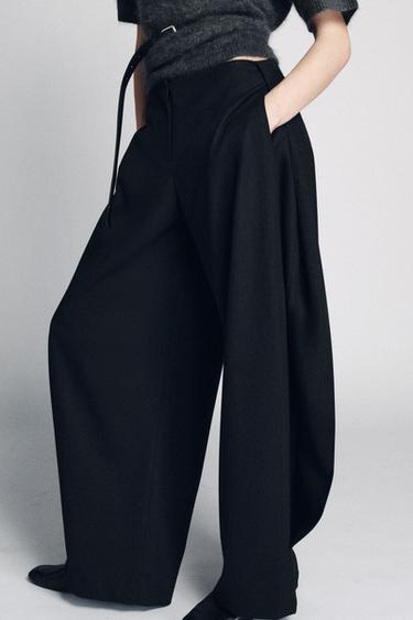ZW COLLECTION WIDE-LEG PINSTRIPE TROUSERS - Black by Zara