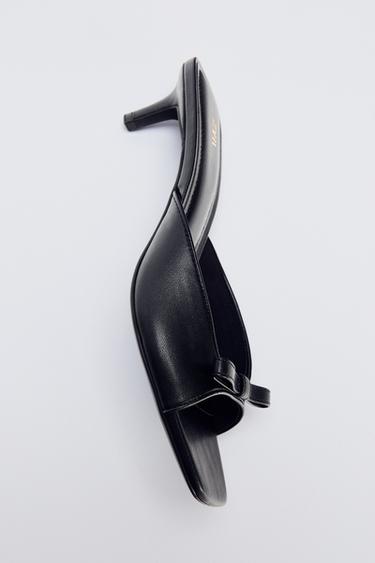 BOW DETAIL KITTEN HEEL SLINGBACK SANDALS - Black by Zara