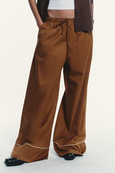 Zara PIPED POPLIN PANTS - Mid-camel - Image 0