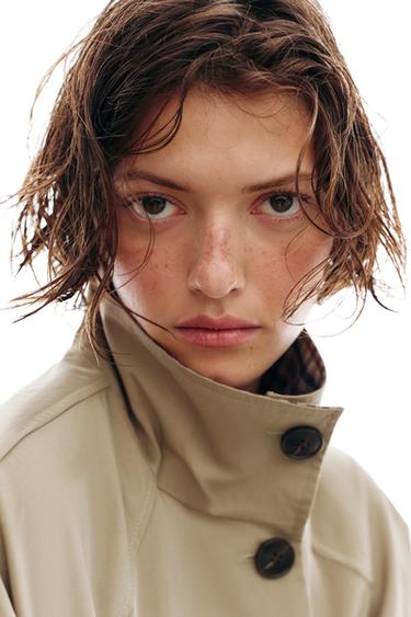 TRENCH OVERSIZE POIGNETS À CARREAUX - Marron clair de Zara - Image 4