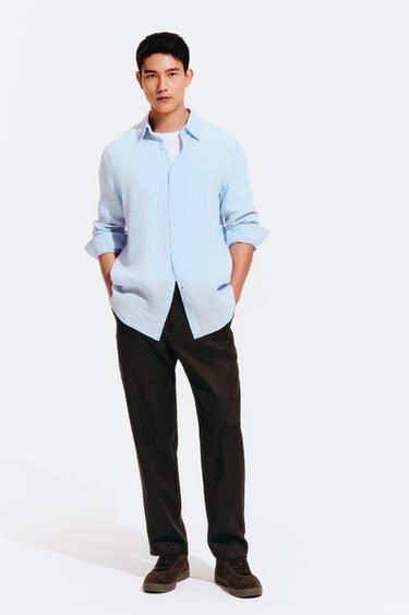 Zara 100% 亞麻長褲 - 棕色