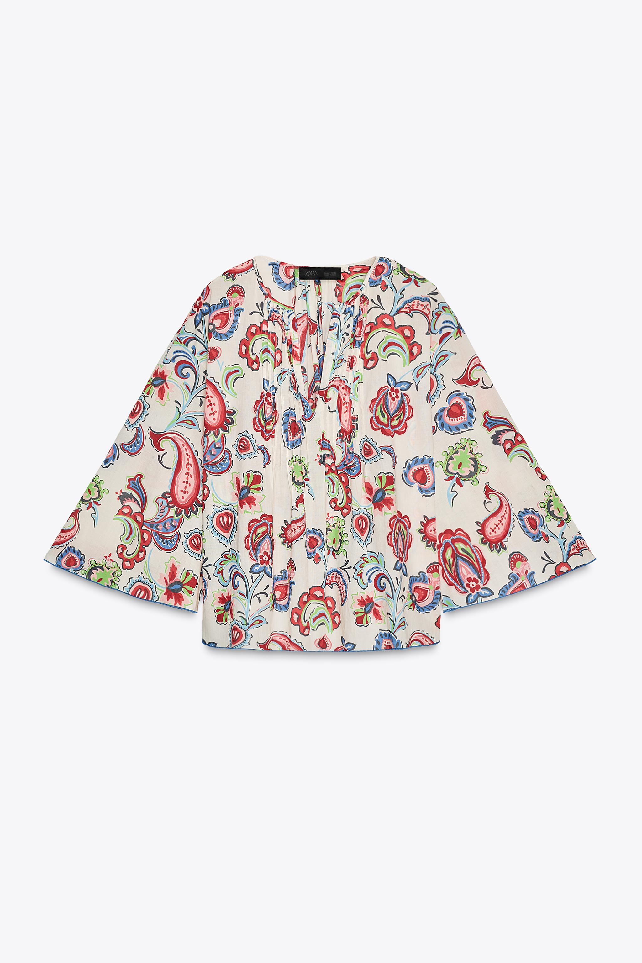 【ZARA】ZW COLLECTION プリント柄トップス  7521/041/500 ZW COLLECTION PRINTED TOP - Green | ZARA United States