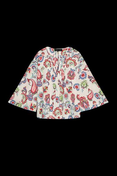 Zara ZW COLLECTION PRINTED SHIRT - White / Red - Image 0