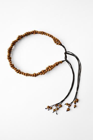 WOODEN BEADED LACE-UP BELT - Brown by Zara