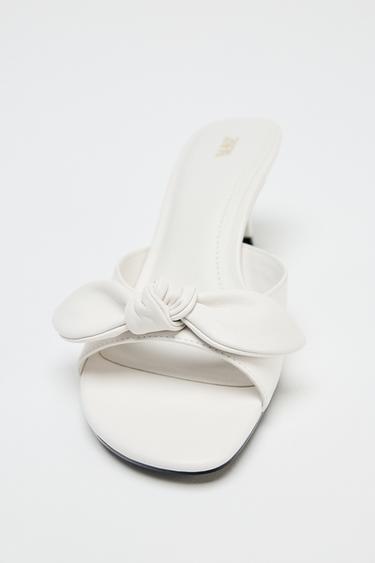 LEATHER BOW HEELED SANDALS - white by Zara - Image 5
