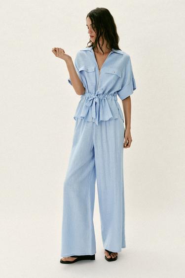 LININIAI SAFARIO MARŠKINIAI – Light blue – „Zara“