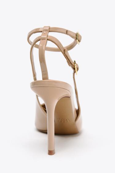 PATENT EFFECT SLINGBACK HIGH HEELS - Beige by Zara