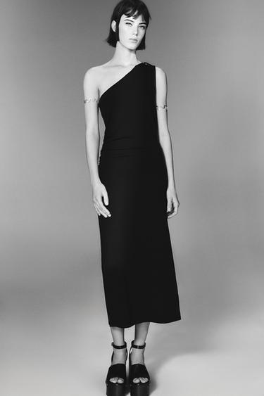VESTIDO MIDI PUNTO APLIQUE - Negro de Zara