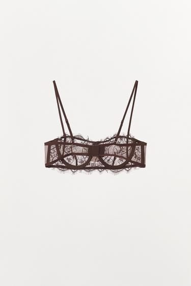 FLORAL EMBROIDERED LACE UNDERWIRED BRALETTE - Brown by Zara - Image 4