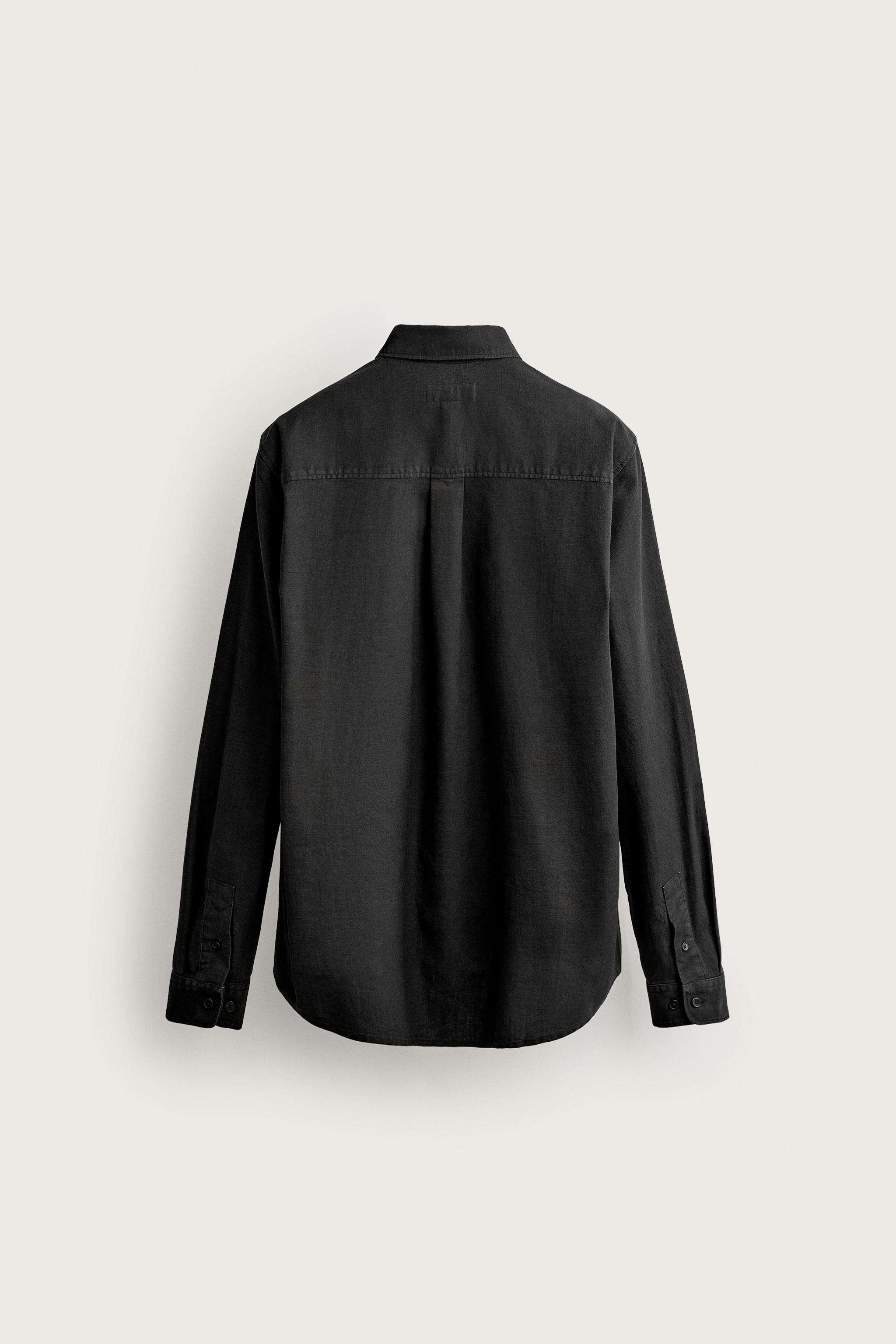 Мужские рубашки Zara REGULAR FIT CHAMBRAY POCKET SHIRT — фото 8