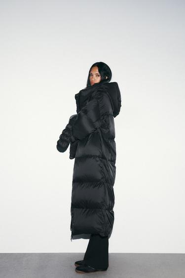 LONG FEATHER AND DOWN PUFFER JACKET WITH HOOD AND GLOVES, WATER REPELLENT - Black by Zara