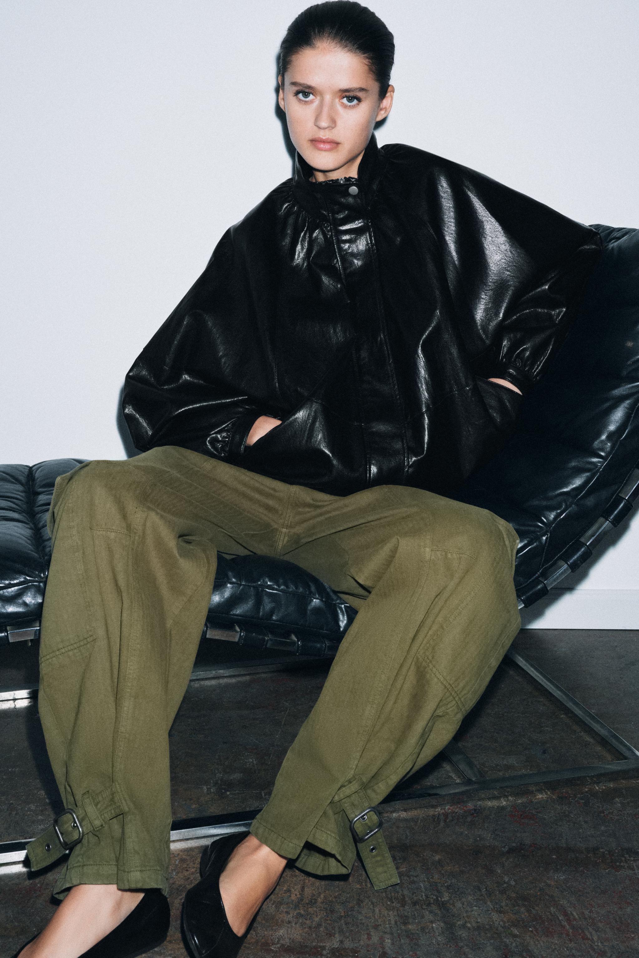 ZW COLLECTION フェイクレザー ボンバージャケット - ブラック | ZARA