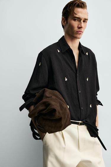 EMBROIDERED FLOWING SHIRT - Black by Zara - Image 5