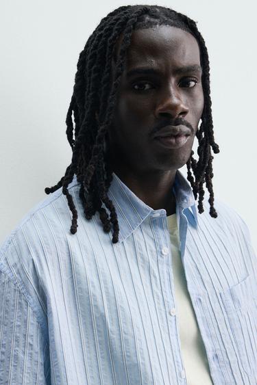 CHEMISE BOXY FIT À RAYURES - Bleu de Zara - Image 4